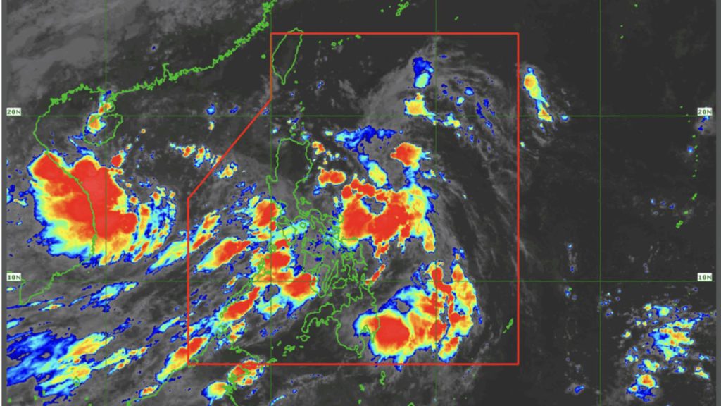 PAGASA LPA forecast weather map showing cloud clusters that may develop into a low-pressure area (LPA) within 2 days.