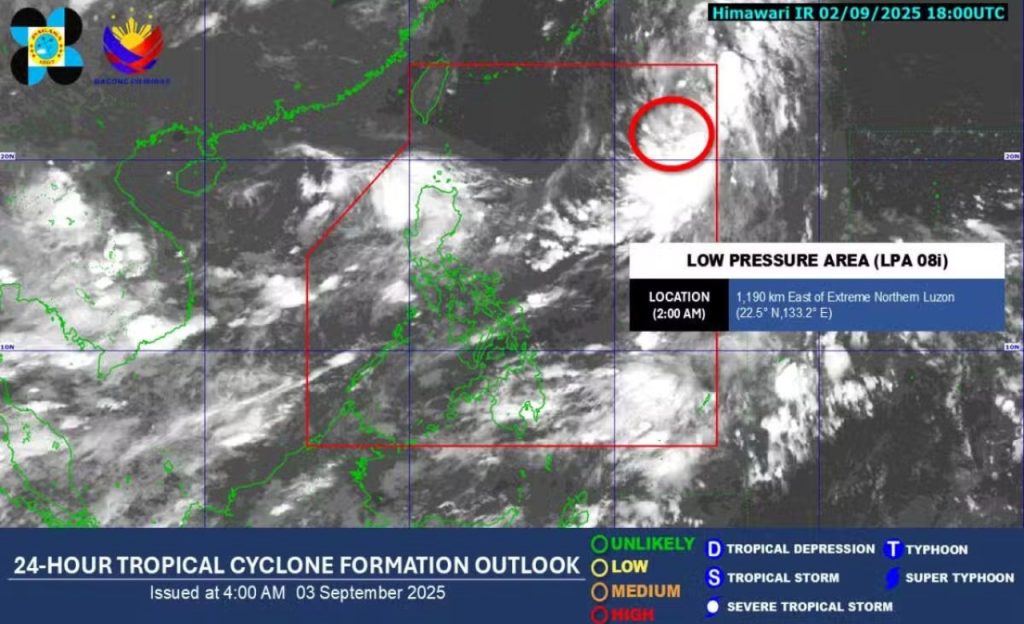 LPA within PAR has ‘high chance of becoming tropical depression 1 1