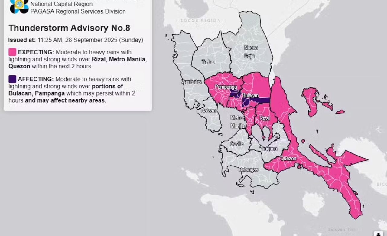 Thunderstorms expected in Metro Manila, Rizal, Quezon