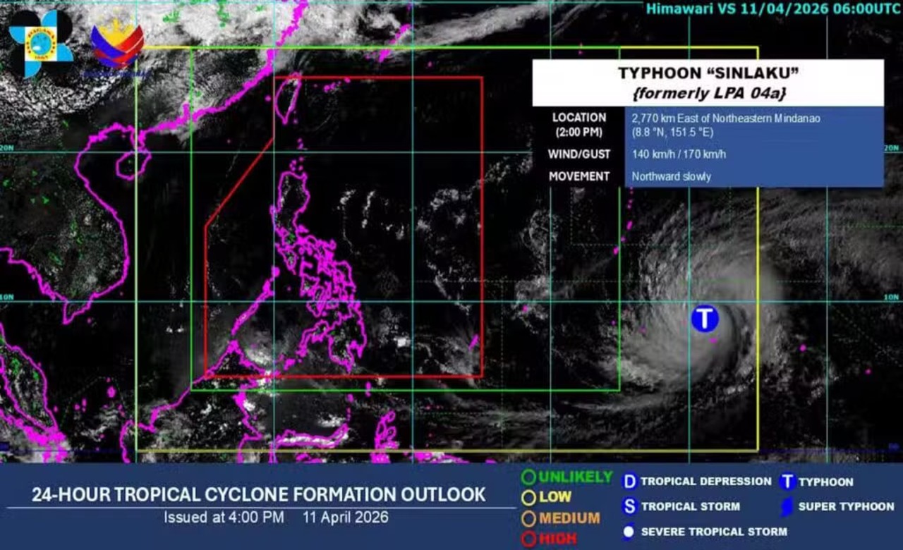 Typhoon Sinlaku outside PAR, east of Mindanao intensifies – Pagasa