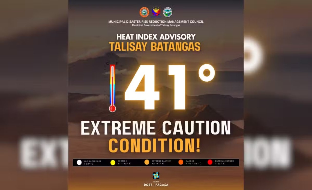 Talisay, Batangas heat index hits 41°C ; extreme caution advised