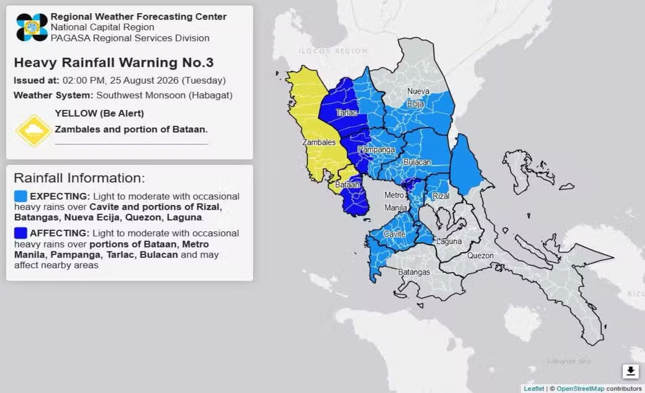 Heavy rainfall warning in Zambales, parts of Bataan Tuesday afternoon – Pagasa